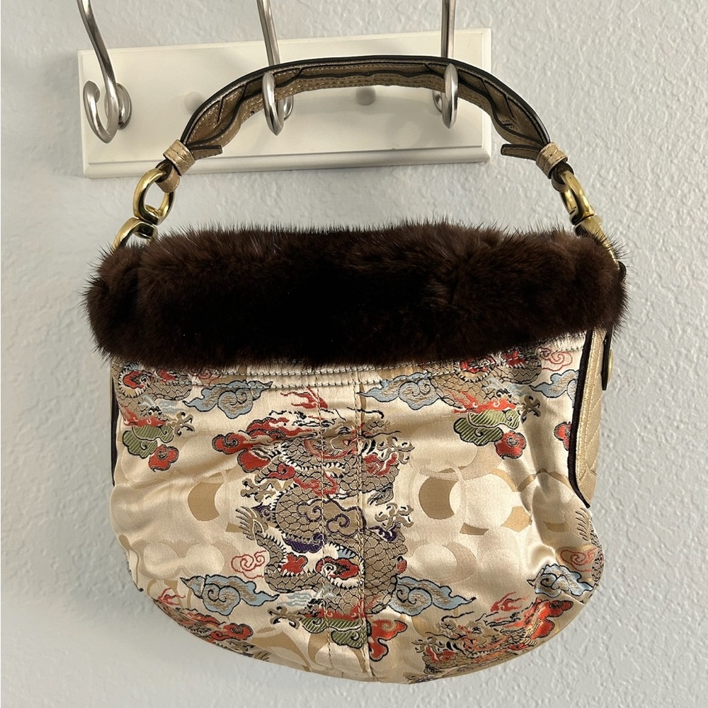 COACH Limited Ed SILK SIGNATURE C KIMONO MINK HOBO HANDBAG PURSE RARE!